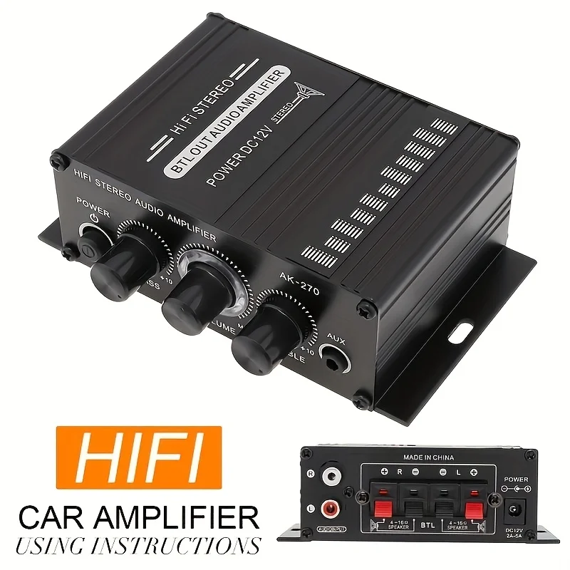 Home Cinema Compact - AK-270 400W มินิเพาเวอร์แอมป์ 12V/24V 2.0 แชนเนลสเตอริโอแอมป์เสียงไฮไฟสำหรับโฮมเธียเตอร์ระบบขนาดกะทัดรัด