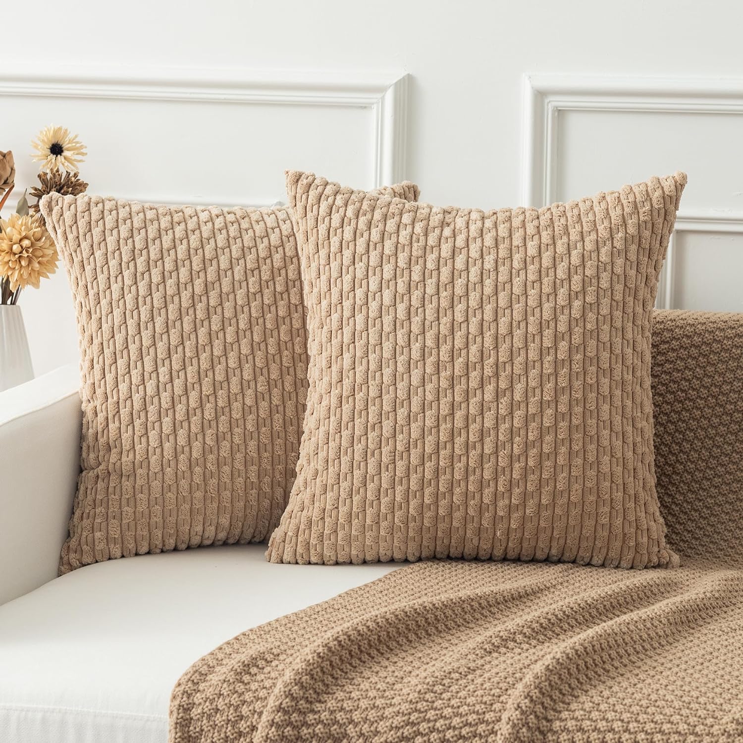 Recliner Sofa Cover - 40/45/55x55 ซม.เบาะรองนั่ง Corduroy ปลอกหมอนสีกากีลายหมอนสําหรับโซฟาห้องนั่งเล่นเตียงขนาดใหญ่ตกแต่งบ้าน