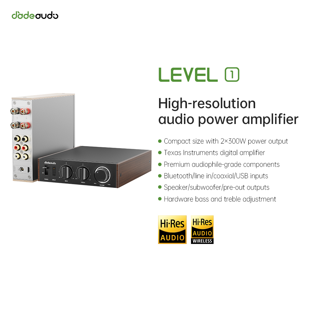 Home Cinema Amplifier - เจดออดิโอ เลเวล 1 เดสก์ท็อปไฮไฟบลูทูธแอลดีเอคแอมพลิฟายเออร์, 2×300W คลาส